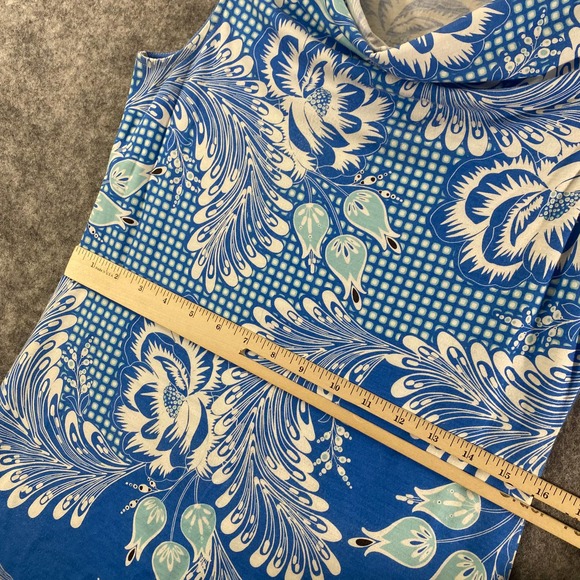 Title Nine Dress Small Blue Floral Printed Cowl Neck Performance Mini - Picture 5 of 10